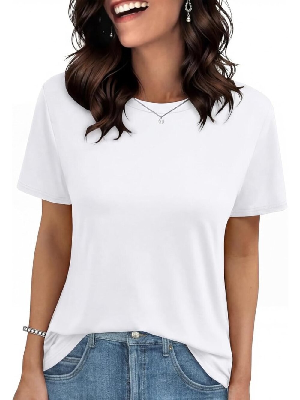 Women's White Short Sleeve Basic Tees Beach Imported Clothes Tops T Shirts